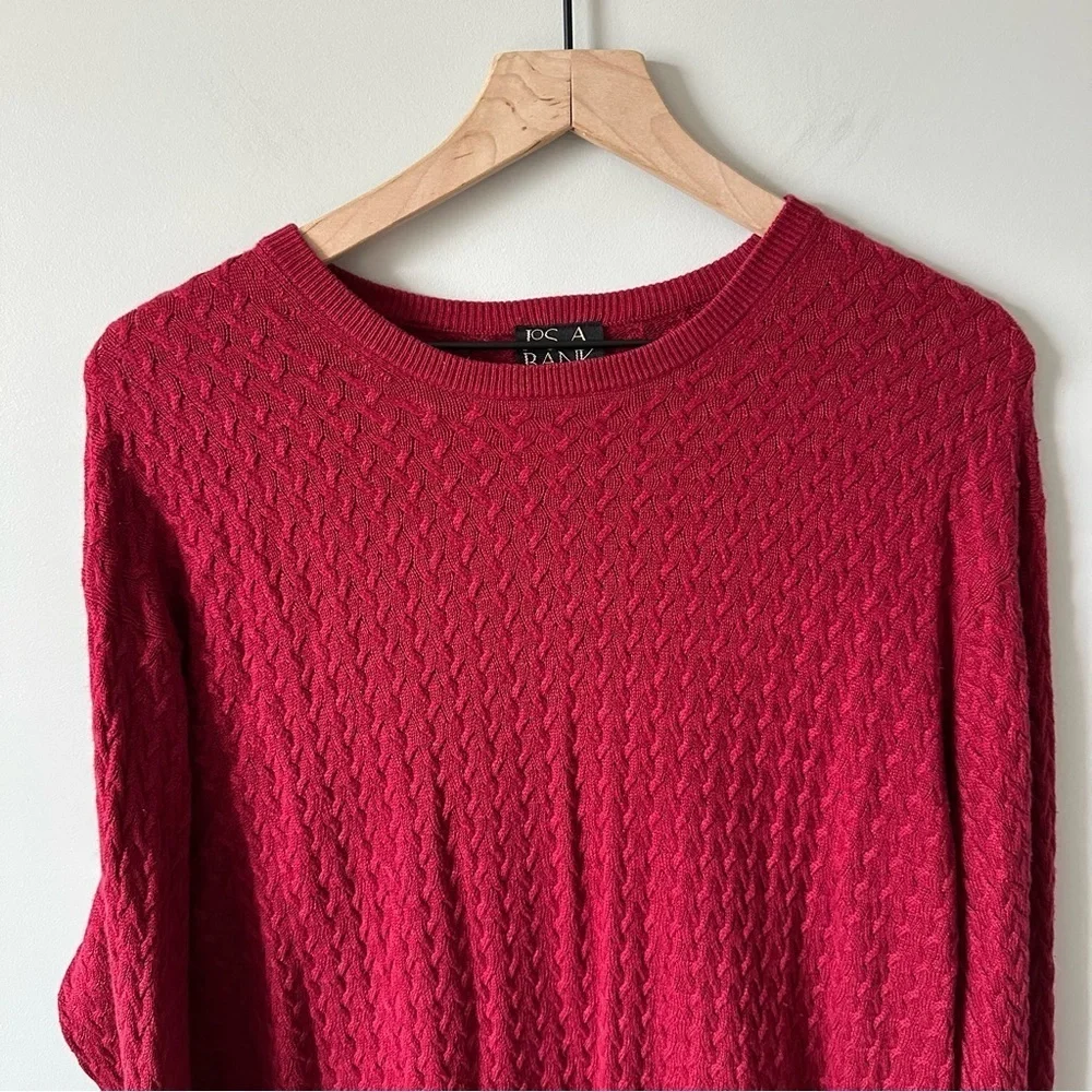Jos A Bank Signature Gold Cashmere Silk Sweater Mens M Red Maroon Cable Knit